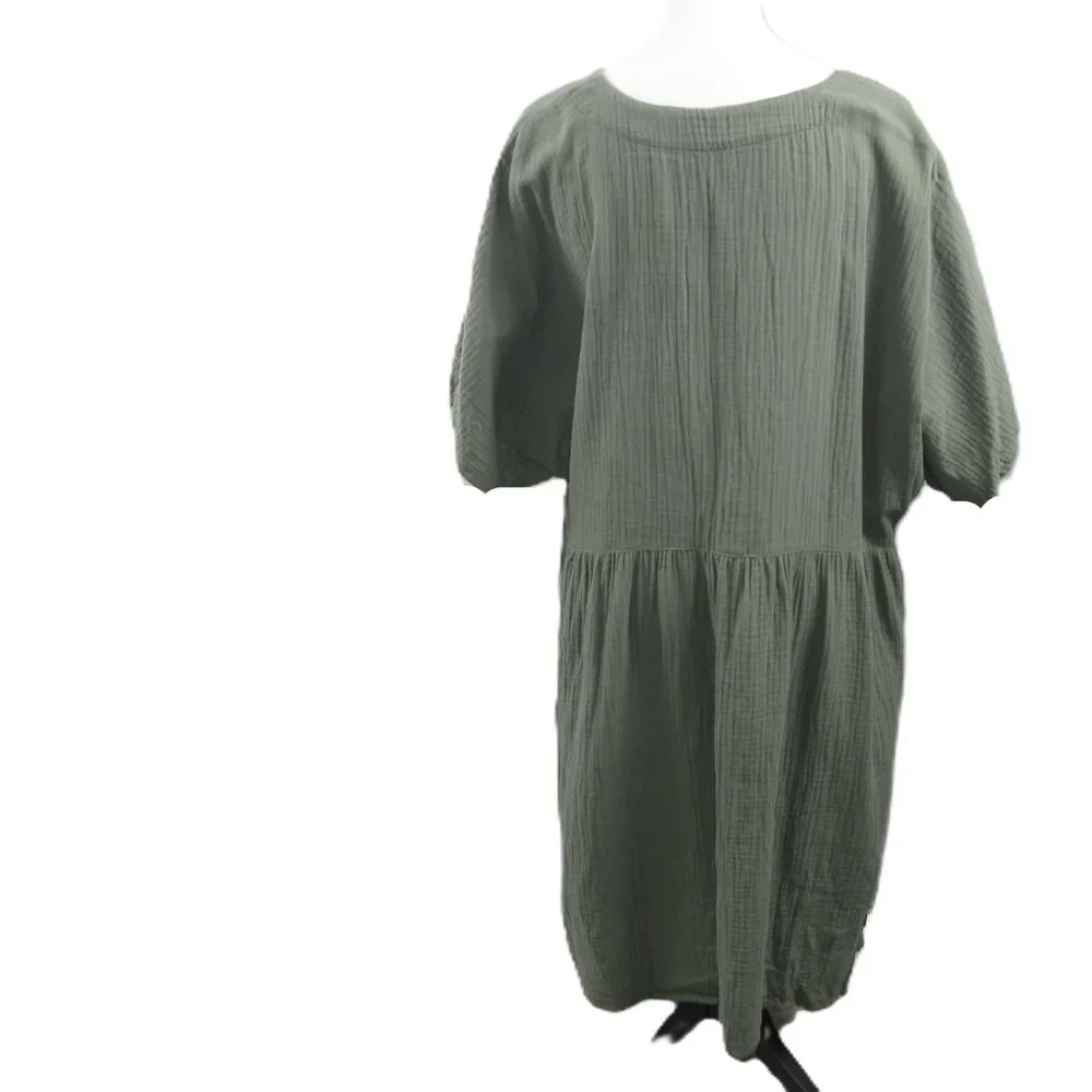 Madewell Green Button Front 100% Cotton Short Sleeve Dress Size 3X - Picture 4 of 6